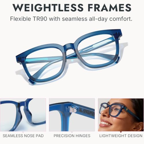 Image of VISOONE Square TR90 Lightweight Anti Glare UV400 Gaming Computer Glasses | 99% Digital Screen Filter Non-Prescription Clear Lens Oversized Frame Trendy Fashion Blue Light Blocking Women Men NOE