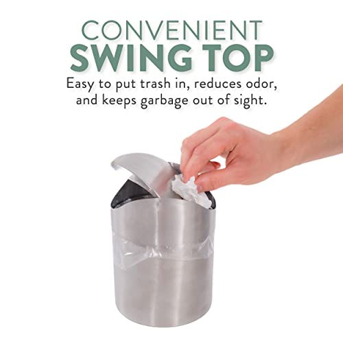 Estilo Mini Countertop Trash Can | Brushed Stainless Steel, Swing Top Lid Trash Bin, Silver 1.5 L / 0.40 Gallon | Kitchen Countertop, Bedroom, Bathroom, Home Office, Desktop, Table Top Trash Can #TOP7