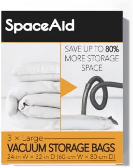 SpaceAid Vacuum Storage Bags, Space Saver Sealer Compression Bags for Comforters, Blankets, Pillows, Bedding, Clothes (Large 3 Pack)