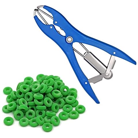 BREUAILY Balloon Dilation Pliers Multi Tool Pliers Kit (100 Rubber Rings and 1 Bander) Plastic Dilating Forceps Farm Animal Cattle Sheep Pig Tail Docking Device Cover