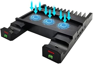 for Gamepad Dock with 3-Stage Speed Silent Fan Cooling Station, Gamepad Rechargeable Dock with Dual Charging of The Handle, Gamepad Accessories with disc Storage Rack with Three USB Ports.