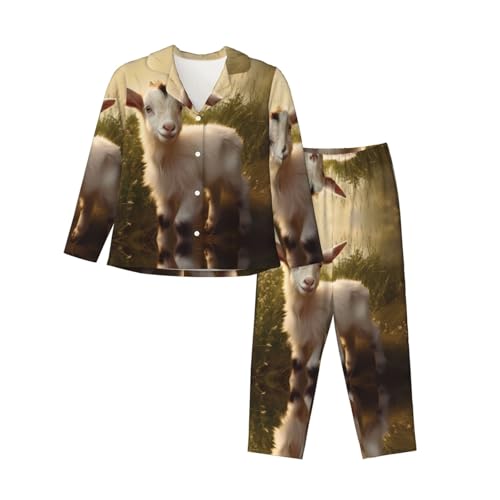 WZYCWB Bonito conjunto de pijama de manga larga con estampado de cabra para bebé, cómodo y cálido para otoño e invierno, Negro, L-3XL