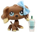 Junior Pet Shop lps Cocker Spaniel 960, lps Chocolate Cocker Spaniel 960 Blue Flower Eyes with lps Accessories Bow Drink Kids Gift