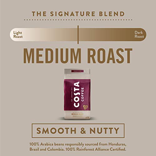 Costa Coffee Ground Coffee, Medium Roast, 2 bags (12oz each), Rainforest Alliance Certified