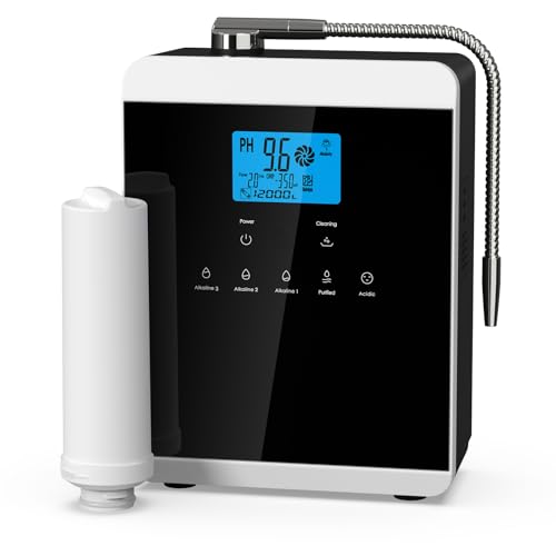 Alkaline Water Ionizer Machine for Home, 11 Titanium Plates Alkaline Water Machine, pH 4-10.5 Acid Water Purifier, Water Filter Up to -600mV ORP | 10000 Liters Per Filter