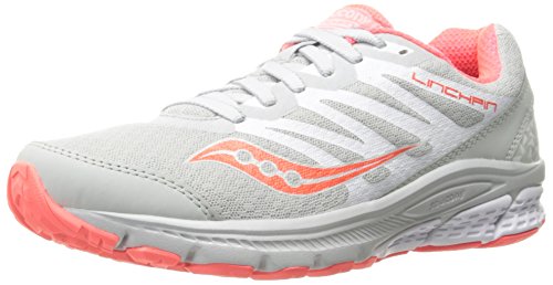 Saucony Women's PowerGrid Linchpin Running Shoe, Grey/Coral, 8 M US