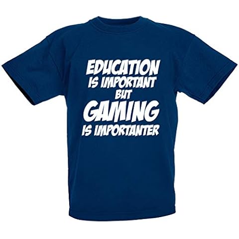 loltops Education is Important But Gaming is Importanter Novelty T-Shirt Stocking Fillers, Teenage Boys Gifts for Kids Teens (12-13 Years, Navy) Cover