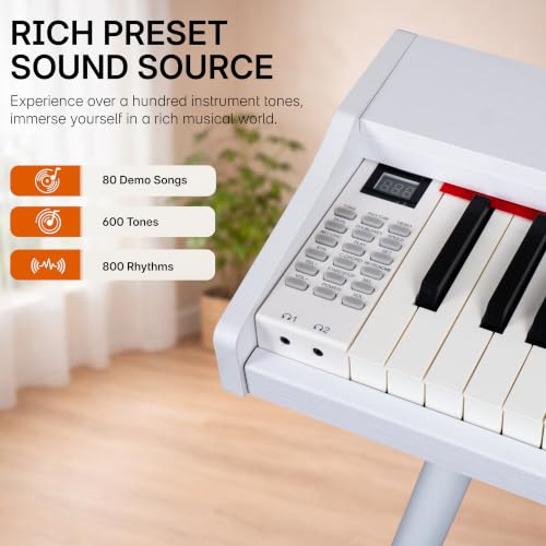 Image of JUAREZ JRK885WH 88-Key Digital Piano White with Stand | 600 Tones 800 Rhythms | 3-Pedal Unit | USB MIDI Audio In /Out | Built-In Speakers | 80 Demo Songs | Metronome | Home Piano with Legs