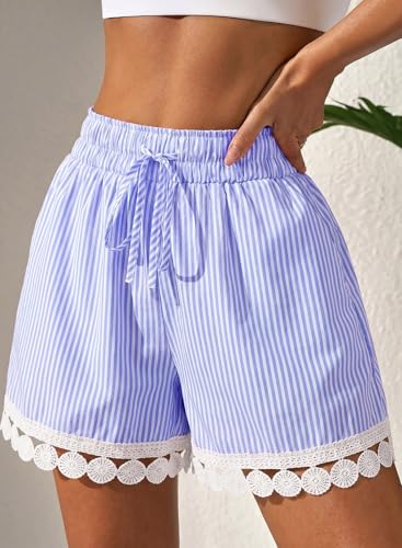 Image of Dokotoo Womens Shorts Summer Casual Loose Elastic Waist Drawstring Lace Boho Beach Cover Up Shorts