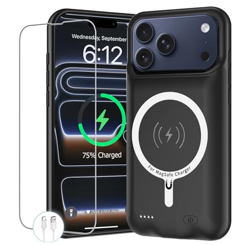 Battery Case for iPhone 17 Pro 10000mAh Protective Charging Case with Wireless Charging Compatible with iPhone 17 Pro (6.3 inch) Rechargeable Extended Battery Pack Charger Case with Carplay (Black)