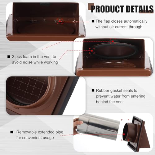 Image of Gisafai 6 Inch Outside Hooded Wall Vent Stainless Steel Exhaust Vent Cover Cap with Extension Pipe Grille Screen Backdraft Damper for Range Hood Whole House Fans and Commercial Ventilation Systems