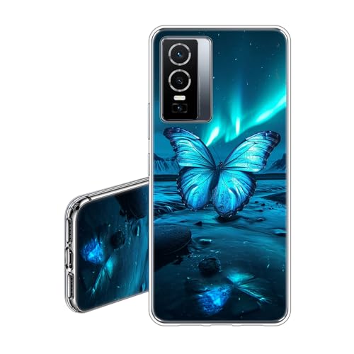 JEZSTHAI Case Compatible con Vivo Y76 5G Funda Transparente Silicona Flexible Suave Anti-Choques y Anti-Arañazos TPU Carcasa Protectora con Mariposa Dibujos Aesthetic
