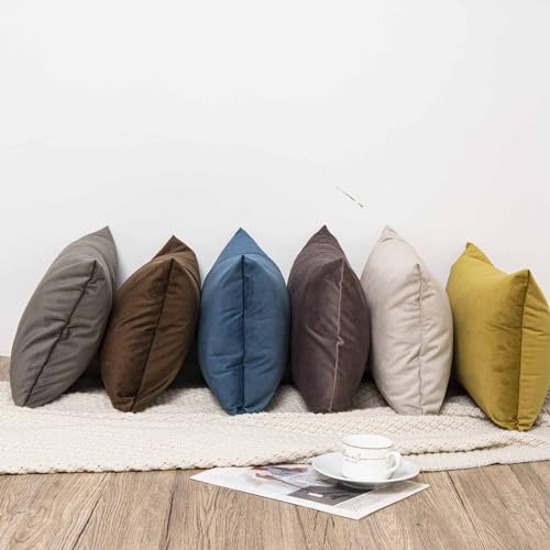 Image of JUSPURBET 28x28 Decorative Velvet Throw Pillow Covers Cases Set of 2,Brown | Cozy Soft Euro Cushion Covers with Hidden Zipper for Couch Sofa Bed Living Room Bedroom Home Decor