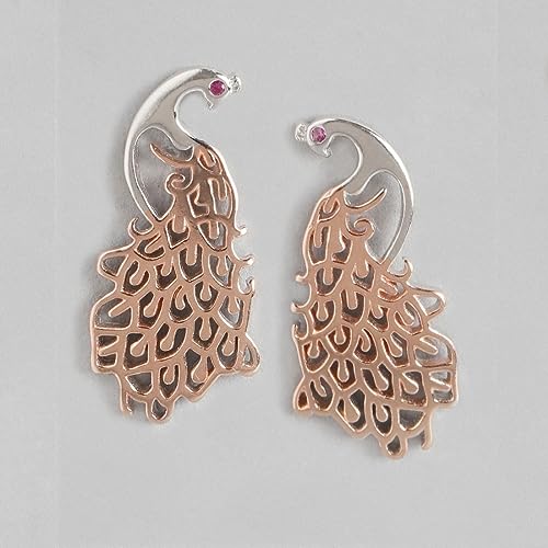 925 Sterling Silver Peacock Earrings, Multicolour Rhodium & Rose Plated