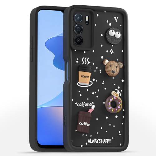 Image of Pikkme Back Cover for Oppo A16 | 3D Bear Silicone Cute & Fun Coffee Cartoon | Full Body Protection Bumper Case (Black)