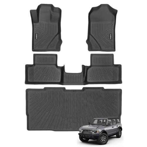 Naibeve Floor Mats for 2021-2024 2025 Ford Bronco 2 Door(Not Fit Bronco Sport or Bronco 4-Door Model) - All Weather for Bronco 2 Door Floor Mats & Cargo Mat Waterproof Interior Accessories
