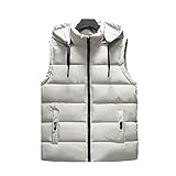 Chalecos De Plumas De Hombre Blancos - Regalo De Chaleco Acolchado Con Capucha Desmontable Con Cuello Levantado De Invierno Informal, Chunky Cálido Senderismo Al Aire Libre Puffer Activewear Chaquet