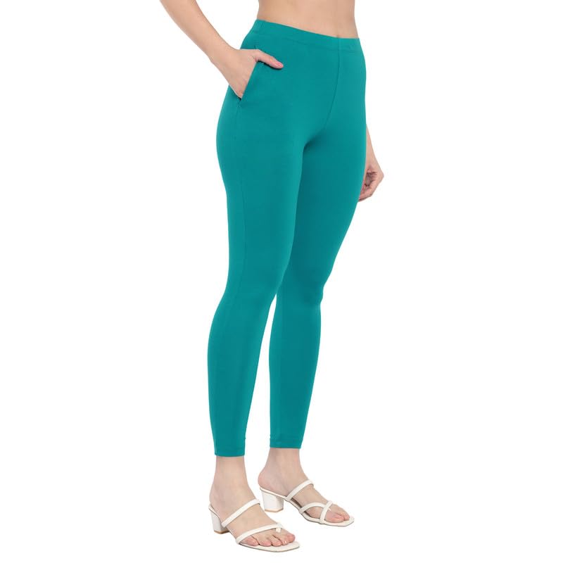 Image of ONE SKY Women Full Length Leggings | Cotton Modal Spandex Blend | High Waist Stretchable & Bio-Washed Fabric | Colour-Lock Technology | Comfortable Leggings for Women