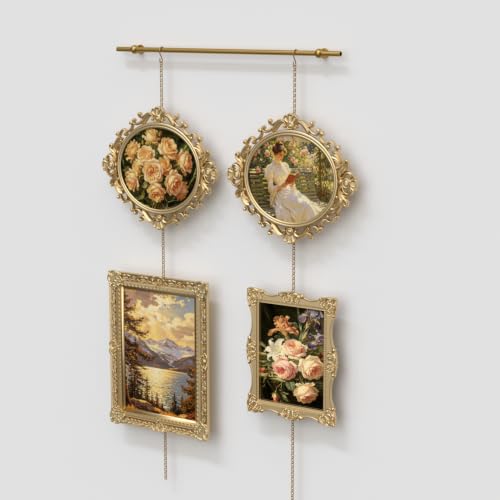 27.6in Brass Gallery Rail Picture Rail Hanging System with Chain and Hooks
