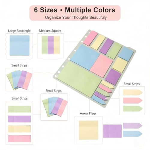 Image of FunBlast Sticky Notes - 375 Sheets Sticky Notes, Stationary Items, Self-Adhesive Memo Pad Bookmark Point It Marker Memo Sticker, Sticky Pad, Stick Notes for Study - 6 Size (Light Color)