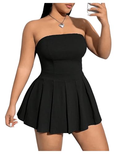 MakeMeChic Women's Plus Size Strapless Pleated Dress High Waist Y2K Club Mini Dress