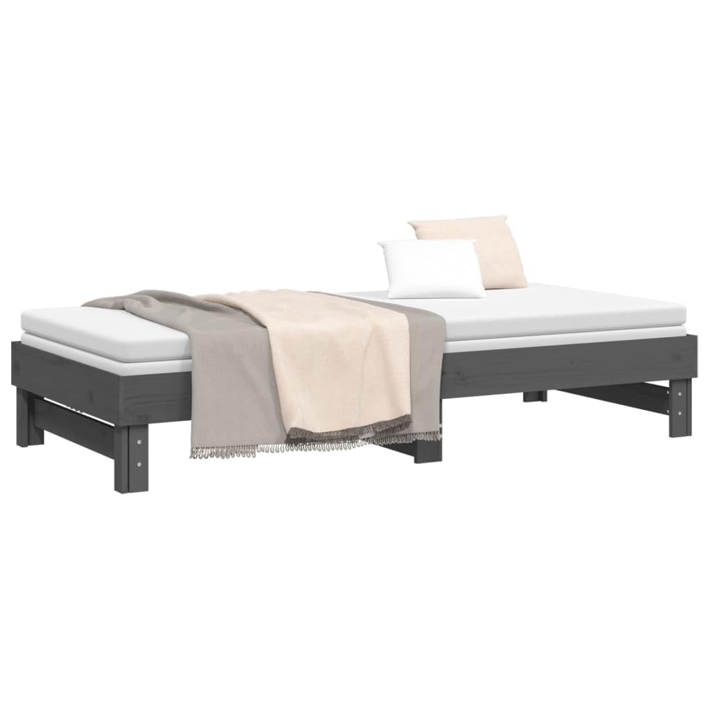 Legno Massello di Pino Divano Letto Estraibile Salvaspazio Grigio 2x100x200