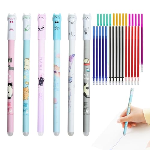 かわいい消せるゲルペン - 学生用筆記ペン | 0.5mm 猫柄 筆記用具 オフィス 教室 イベント計画 学生 男女 スクールレポーター向け