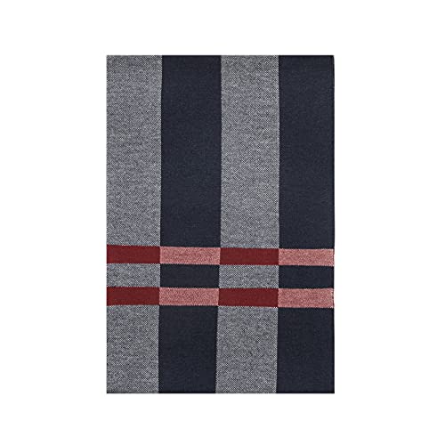 Lindoro Pure Merino Wool Scarf For Men, Tartan Warm Lightweight Plaid Winter Long Scarves W/Gift Box (Navy & White) #TOP1