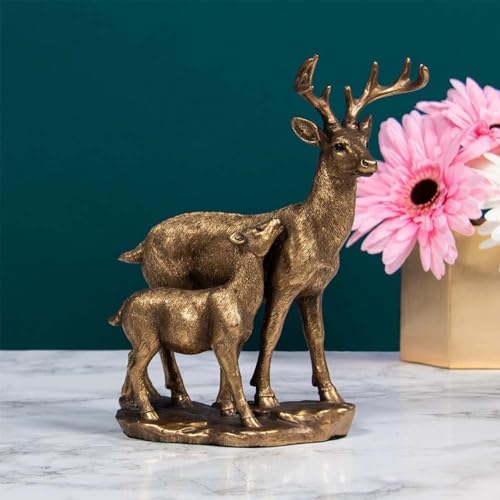 The Leonardo Collection Bronzed Deer & Fawn Figurine For Home & Office | Home Decor Ornaments Gift For Women & Men | Beautiful Figurine For Indoor & Outdoor | Living Room Decor Ornaments