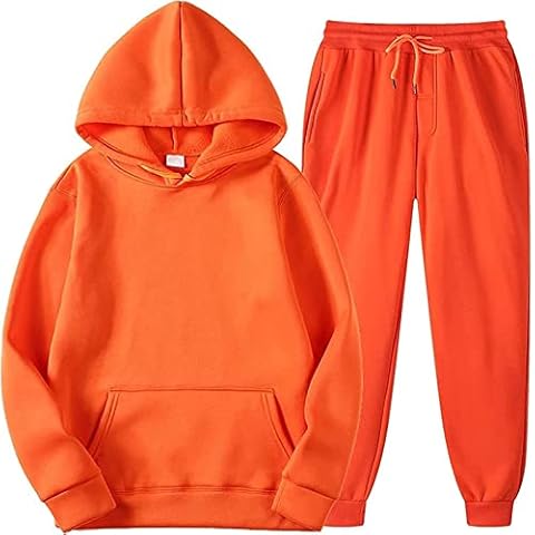 Mens Sweatsuits 2 Piece, Women's Fall Fleece Hooded Pullover Set Sport Two Piece Solid Color (Color : 13, Size : XXL) Cover