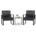 Flamaker 3 Pieces Patio Set Outdoor Wicker Furniture Sets Modern Rattan Chair Conversation Sets with Coffee Table for Yard and Bistro (Black)