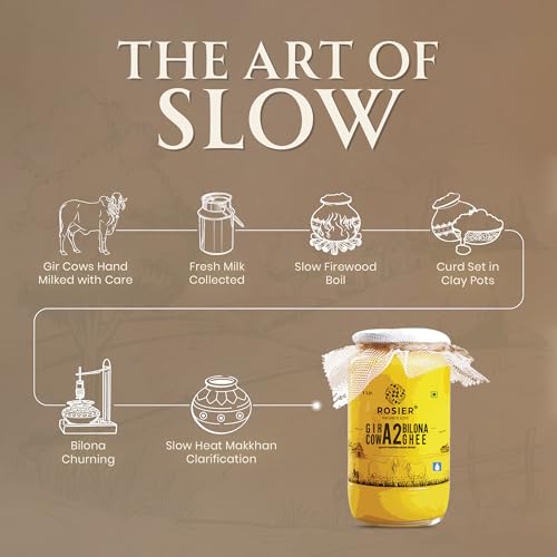 ROSIER A2 Gir Cow Ghee (1 litre) | Traditional Bilona Method A2 Gir Cow Ghee | Grassfed, Pure and Healthy Desi Cow Ghee (Glass Bottle - 1000 ML)