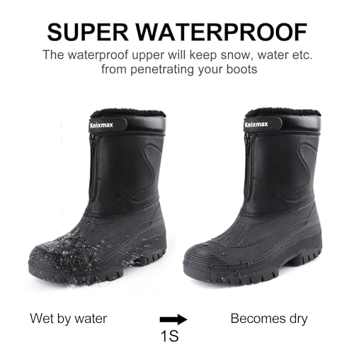 Knixmax Men's Winter Boots Waterproof Snow Shoes Mid Calf Insulated Booties Warm Outdoor Hiking Walking Skiing Boot No Lace Mens Boots With Zipper Size 8-142