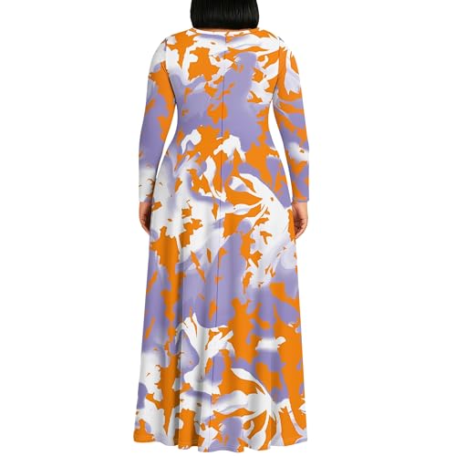 Image of PinkPatty Plus Size Maxi Dresses for Women Long Sleeve Crew Neck Sundress Casual Fall Dress with Pockets