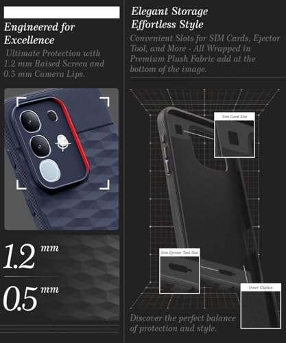 Image of WOW IMAGINE Back Cover for Vivo T4x 5G | iQoo Z10x 5G | Vivo Y31 Pro 5G with Hexa Cube Design | Rubberised Case | Inner Velvet Fabric | Matte Silicone Flexible Mobile Case | Camera Protection - Blue