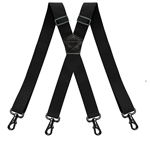 RIONA Herren Hosenträger Breit 3.8 cm mit 4 Karabinerhaken Lang Einheitsgröße für Männer und Damen Einstellbar und Elastisch X-Back Heavy Duty (011Schwarz) Cover