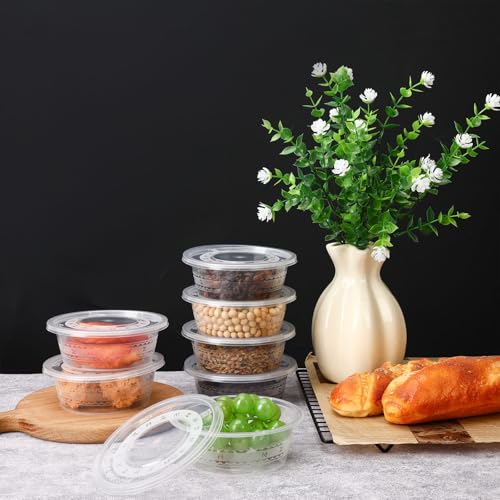 Image of Augshy 50 Sets 10 oz Clear Plastic Containers with Lids, Stackable Food Storage Boxes for Meal Prep Snacks and Desserts Microwave and Freezer Available Storage Boxes & Organizers