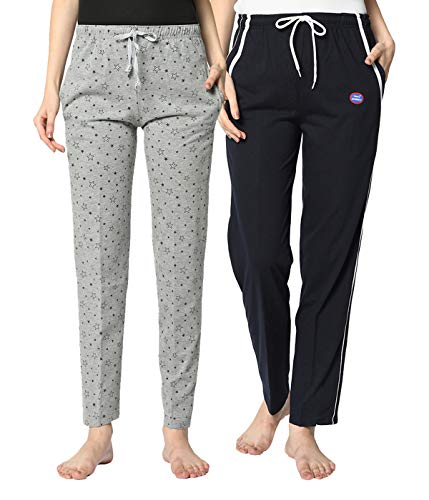 Image of Mack Jonney Women Cotton Blended Regular Fit Track Pants(Pack of 2)-D1 PRT 1Mlg D5 NVY 02-P