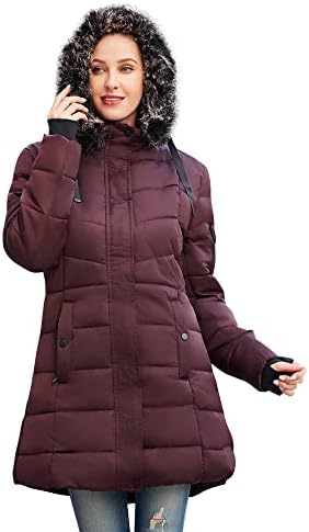 RIJING Women's Winter Thicken Puffer Coat Warm Padded Windproof Packable Mid Length Parka Jacket with Fur Hood
