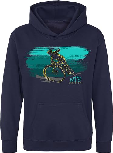 minifan Fahrrad Kinder-Pullover : MTB Passion - Kapuzenpullover für Jungen Fahrrad Geschenk-e Jungen & Mädchen Hoodie Radfahrer-in Mountain Bike MTB BMX Roller Rad Outdoor Downhill (164)
