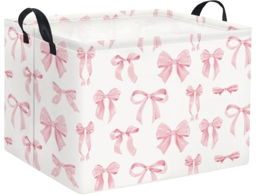 Image of Rectangular Baby Kids Storage Basket for Home Kitchen Girls Cute Toy Storage Bin Organizer Shelf Book Room Decor(Silk Bowknot)