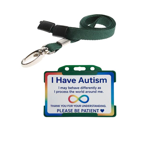 Quantum Leap® Autism ID Card Badge Hidden Disability Lanyard Green Holder Badge with Contact Details On the Rear