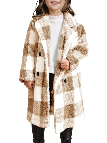 Image of Meikulo Girls Plaid Fleece Jacket Kids Sherpa Long Winter Coats Lapel Fashion Outerwear 5-14 Years