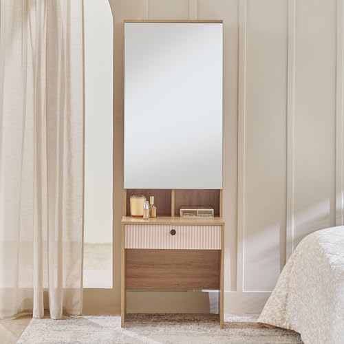 Image of Home Centre | Lexus Dresser Mirror with Drawer Storage | Engineered Wood | Brown | 1 Year Warranty