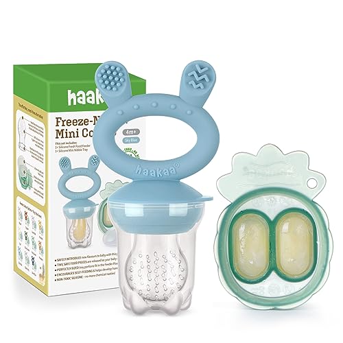 Haakaa Baby Fruit Food Feeder Pacifier | Breastmilk Popsicle Molds for Teething | Silicone Feeder and Teether for Baby Teething Relief & Infant Safely Self Feeding, BPA Free (Sky Blue)