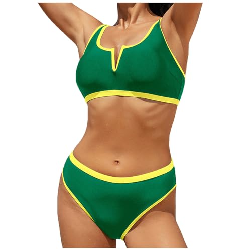 Traje de baño de 2 piezas para mujer, bikini sexy, con cortes y colores contrastados, para una silueta refinada y un look moderno en la playa, verde, M