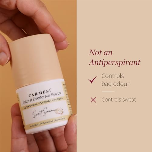 Image of Carmesi Natural Underarm Roll On Deodorant Combo | 95% Natural + 5% Essential Ingredients | For Fresh Underarms All Day | No Alcohol & Aluminium | Citrus Sea, Sweet Summer, Floral Sunset (3 x 50 ml)