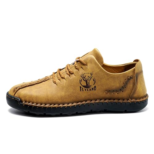 FLYLAND Men's Causal Loafers Leather Handmade Driving Oxford Flats Comfortable Walking Shoes Chukka Boots Business Work Office Shoes2