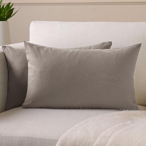Image of Encasa XO Throw Pillow Covers 12x20 in Set of 2 Beige | No Inserts | Cotton Pillow Covers for Living Room, Bed, Sofa, Couch | Decorative Cushion Covers with Improved Zipper