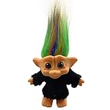 Retro Troll Dolls,Cute Vintage Troll Dolls Chromatic Adorable for Collections, School Project, Arts and Crafts, Party Favors with Wool Clothes. (Black)